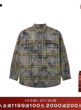 IT R13男装长袖格纹衬衫新款时尚街潮做旧效果格子上衣WR660BMQ