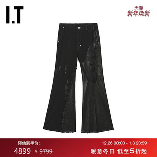 喇叭裤 Owens男装 牛仔裤 新款 潮酷街头拼接拼色拖地长裤 Rick