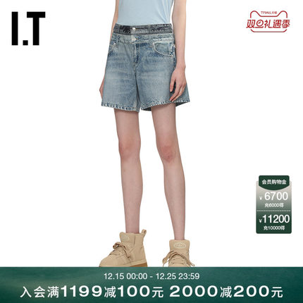 IT rag & bone女装宽松牛仔短裤新款双裤腰叠层阔腿裤RC6125XQ