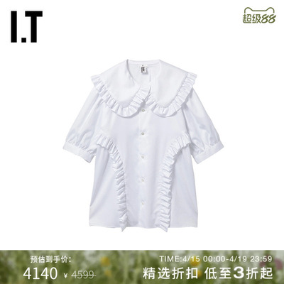 IT noir kei ninomiya女装短袖衬衫新款甜美复古娃娃领衬衣B012XQ