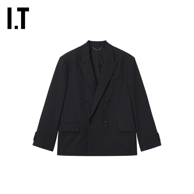 IT JUUN.J男装条纹西装夹克新款时尚型男双排扣西服外套111P01MQ