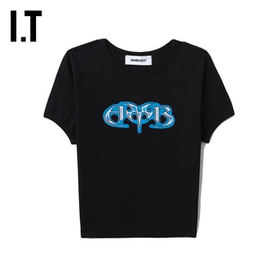 IT AMBUSH女装合身短袖上衣新款甜辣时尚涂鸦印花内搭T恤BWAA04XL