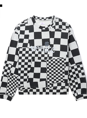IT ERL男装圆领卫衣新款潮流酷感棋盘格色块拼色套头上衣08T023MM