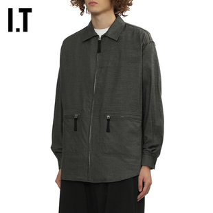 IT CDG COMME des GARCONS HOMME男装细格纹翻领拉链衬衫帅气有型