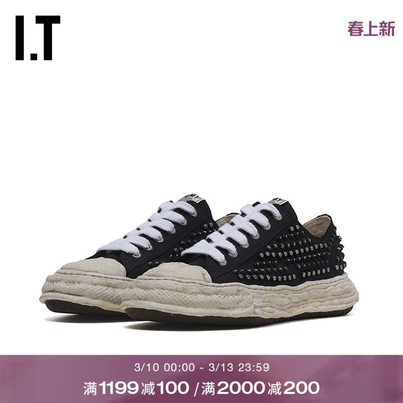 IT Mihara Yasuhiro男款做旧运动鞋新款潮酷有型饰铆钉厚底帆布鞋