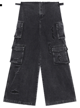 IT GROUNDZERO女装阔腿工装牛仔裤新款潮酷街头宽松长裤J913000