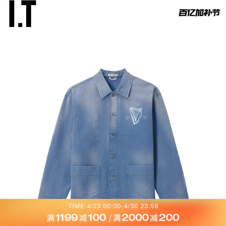 IT JW Anderson男装翻领工装夹克新款复古有型磨白做旧外套422962