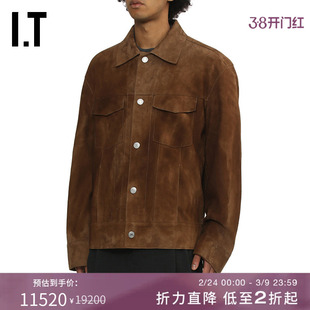 IT AMI男装翻领皮衣皮夹克新款复古型男羊皮绒面革外套U39059MP