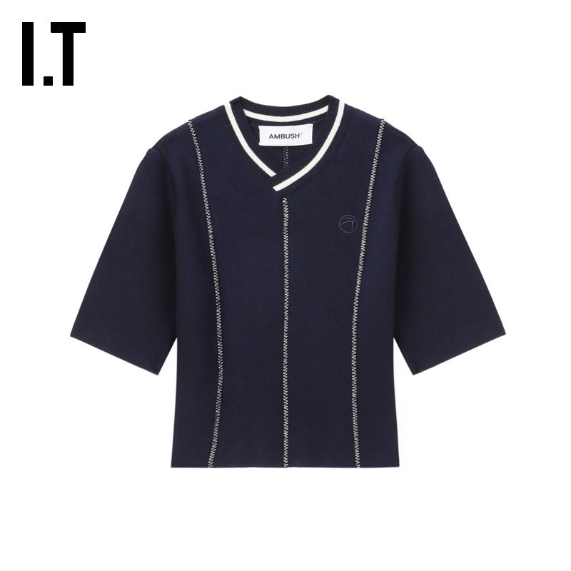 ITAMBUSH小V领短袖针织衫