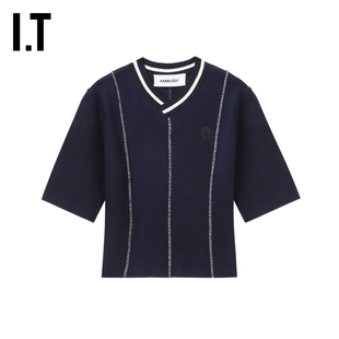 IT AMBUSH女装小V领短袖针织衫新款时尚甜辣修身短上衣014545XN