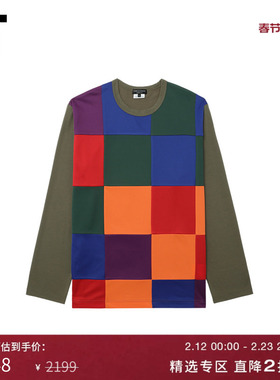 IT CDG COMME des GARCONS HOMME PLUS男彩色方格裁布拼接长袖T恤