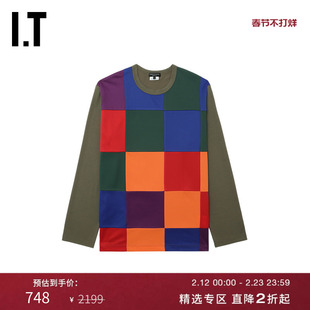 IT CDG COMME des GARCONS HOMME PLUS男彩色方格裁布拼接长袖T恤