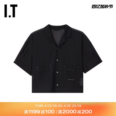 IT and wander女装微透短袖衬衫新款简约酷感短款薄上衣184085MQ
