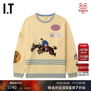 新款 宽松圆领针织衫 复古趣味骑马图案毛衣4KT029MN BODE男装