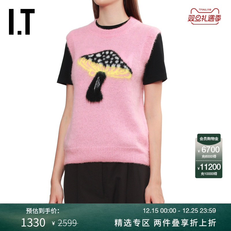 ITMSGM圆领针织背心可爱复古