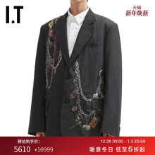IT doublet男装廓形西装夹克新款时髦摩登链条图案线绣西服外套