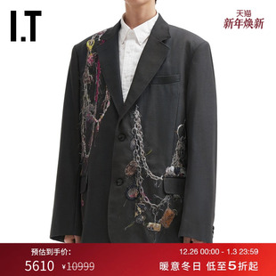 夹克新款 廓形西装 时髦摩登链条图案线绣西服外套 doublet男装