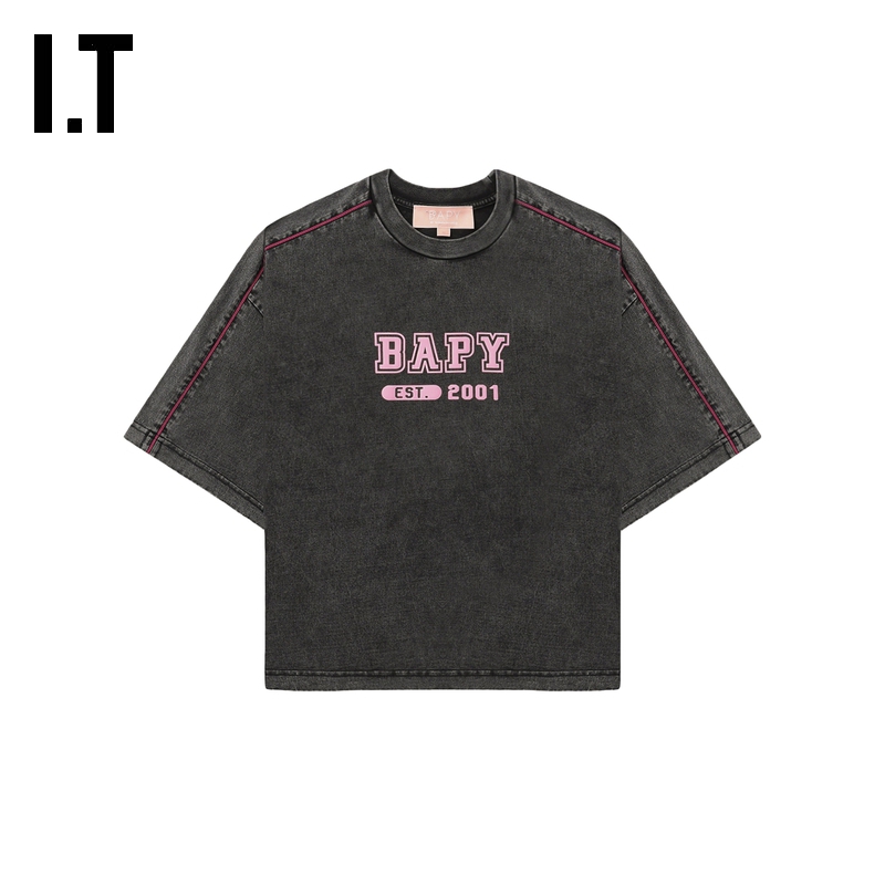 ITBAPY磨白做旧短袖T恤