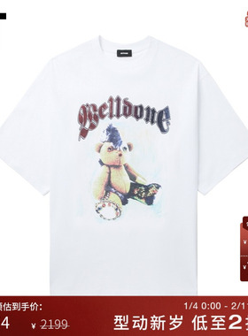 IT We11Done女装廓形落肩T恤新款潮流酷感小熊图案印花半袖747UWH