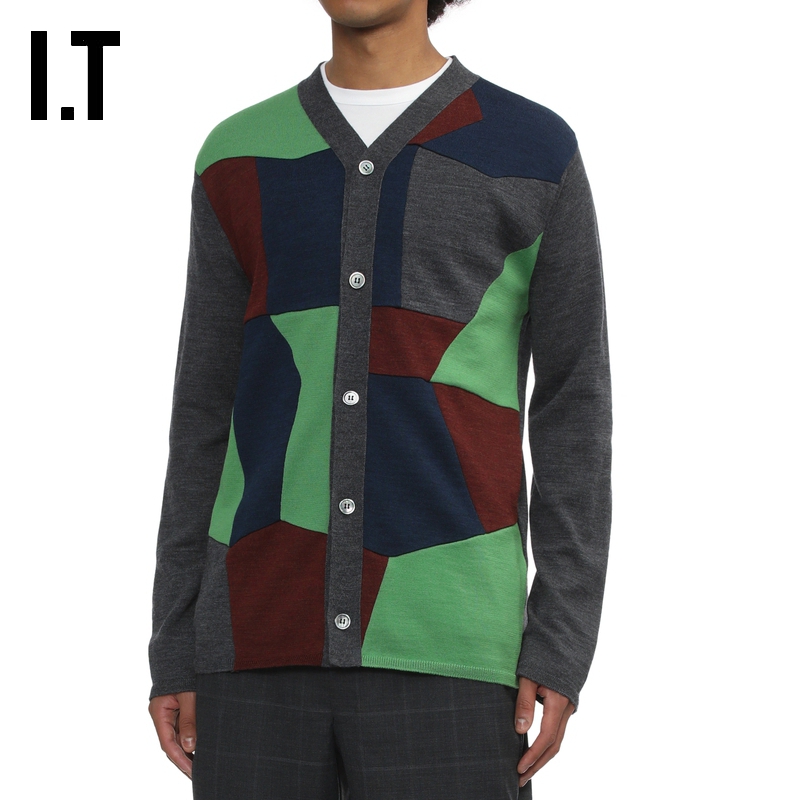 IT色块拼接拼色针织开衫