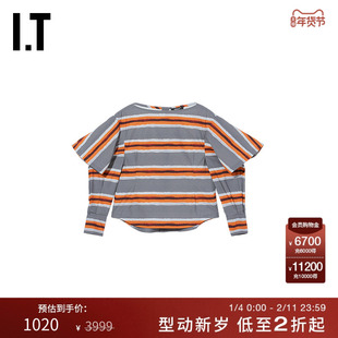 IT UNDERCOVER高桥盾女装条纹衬衫时尚解构感叠层袖上衣1B1408XI