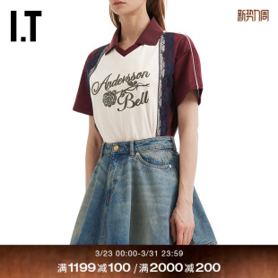 Andersson 新款 Bell女装 polo衫 复古文艺假两件蕾丝拼接 短袖