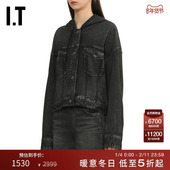 简约时尚 水洗外套1425XP bone女装 连帽针织牛仔夹克新款 rag