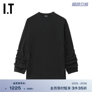 We11Done女装 T恤新款 宽松长袖 纯色上衣775UBK 个性 设计感褶饰袖