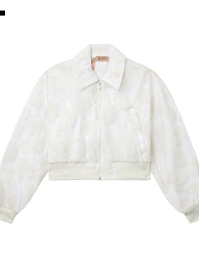 IT N21女装翻领拉链短夹克新款时尚质感蕾丝刺绣宽松外套034C0OXN