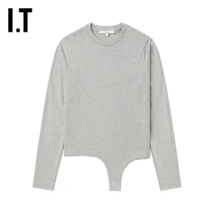 IT Tibi女装连体长袖T恤新款简约时尚合身圆领打底衫内搭PS7890XN