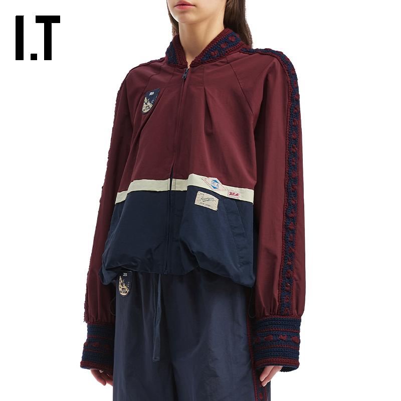 ITSEA拼色拉链夹克复古运动风