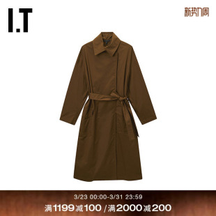 rag 翻领风衣新款 中长款 饰腰带长外套大衣RA1U25XQ bone女装