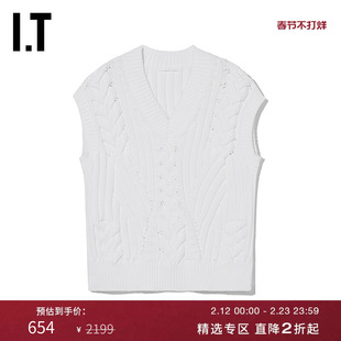 IT HELMUT LANG女装V领针织背心新品清新简约飞袖绞花毛衣1716XK