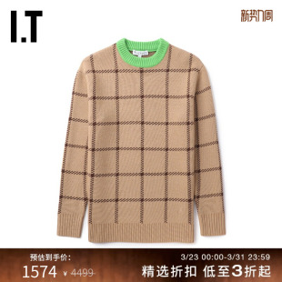 新款 格纹圆领针织衫 Anderson女装 复古质感拼色毛衣W1040XL