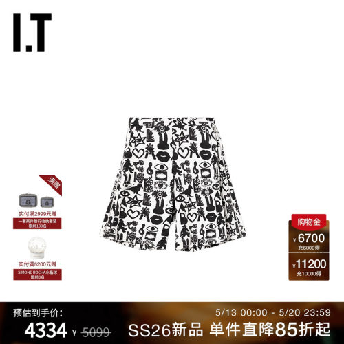 IT满幅图案阔腿裤中裤