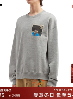 IT KHOKI男装宽松圆领卫衣新款简约休闲图案印花刺绣上衣5FWT01MP