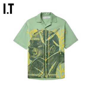 IT JW Anderson男装短袖衬衫新款艺术感人像绘画印花上衣521500MM