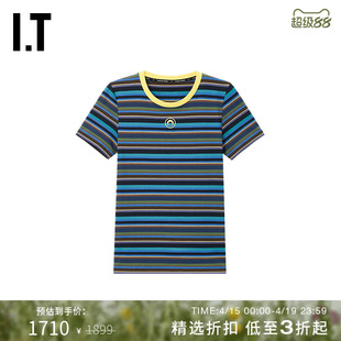 IT MARINE SERRE女装条纹短袖T恤新款青春亮眼圆领上衣WT012AXQ