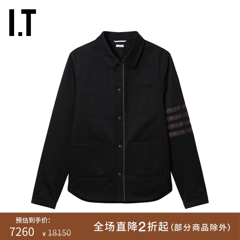 IT THOM BROWNE男装衬衫式夹克新款复古文艺玫瑰花条纹边饰外套