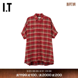 式 短袖 连衣裙新款 纹衬衫 衬衫 复古文艺风格 裙R13WR0XQ R13女装