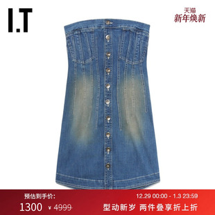 牛仔抹胸连衣裙新款 NO.1女装 性感辣妹风直排扣短裙2402XM ACT