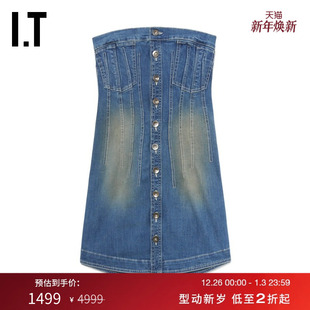 牛仔抹胸连衣裙新款 NO.1女装 性感辣妹风直排扣短裙2402XM ACT