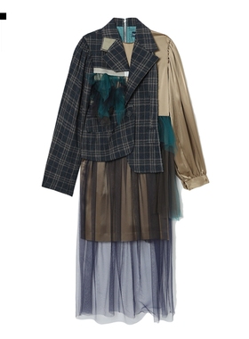 IT kolor女装网纱拼接连衣裙个性新潮不规则解构拼接长裙02120XJ