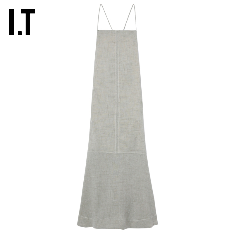 IT GANNI女装细吊带连衣裙新款随性质感露背绑带合身长裙F92184XN