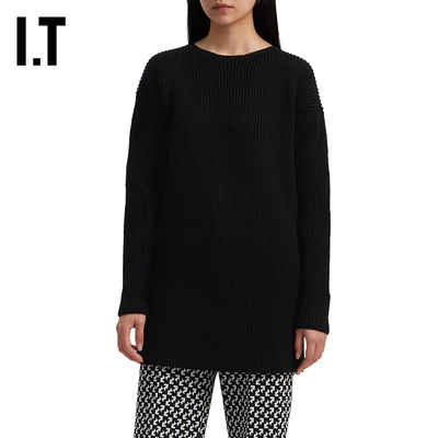 IT OFF-WHITE™女装中长款圆领针织衫纯色毛衣