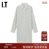 GOEN.J女装 简约时尚 衬衫 式 连衣裙新品 中长款 条纹拼色SSDS07XI