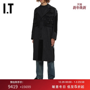复古工装 羊毛呢长大衣新款 WATANABE男装 风拼接呢子外套 JUNYA