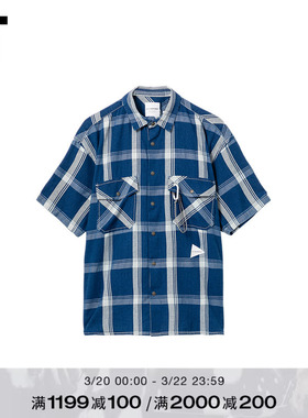 IT and wander男装格纹短袖衬衫新款复古文艺宽松格子上衣183106M