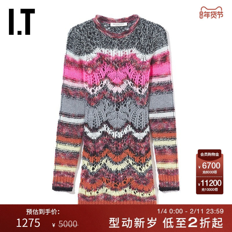 IT Philosophy di Lorenzo Serafini女装针织连衣裙条纹镂空短裙,女装/女士精品,连衣裙,淘宝优惠券,粉丝福利购,淘宝优惠卷