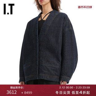 IT JACQUEMUS女装V领牛仔外套新款时尚气质廓形无领外套W00112XP